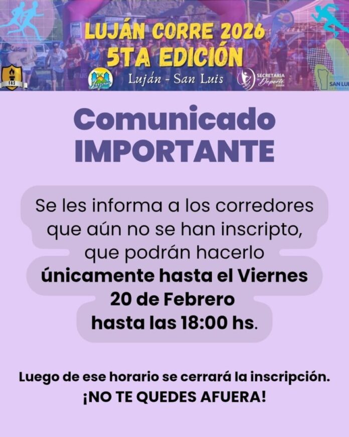 Luján Corre 2026: comunicado de inscripción y datos principales