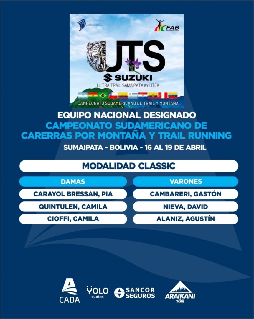 Equipo nacional argentino trail y montaña 2026 para el Sudamericano en Bolivia