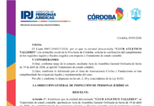 La IPJ declaró regular el tratamiento de estado contable de Talleres