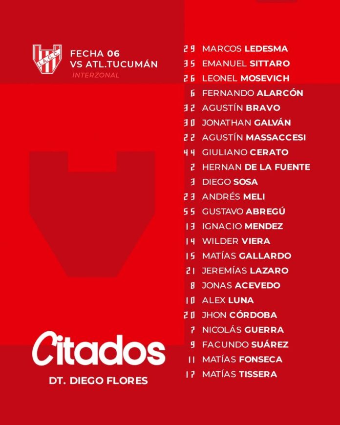 Los convocados de Diego Flores para el cotejo ante el Decano