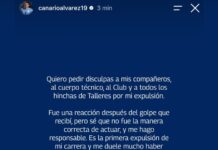 Álvarez Martínez habló tras su expulsión ante Instituto y lamentó perderse el clásico con Belgrano