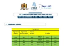 Nacional U16 2026: el programa horario modificado del domingo en San Luis