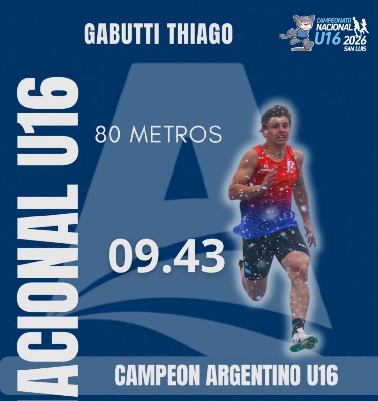 Thiago Gabutti, campeón argentino U16 de 80 metros en el Nacional U16 2026 de San Luis