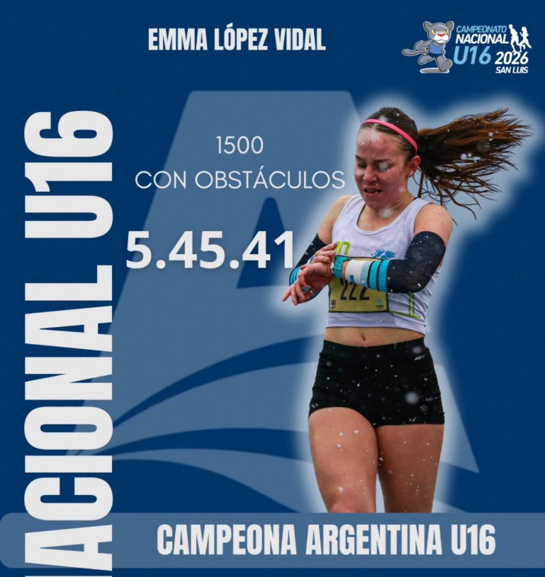 Emma López Vidal, campeona argentina U16 de 1.500 m con obstáculos en el Nacional U16 2026 de San Luis