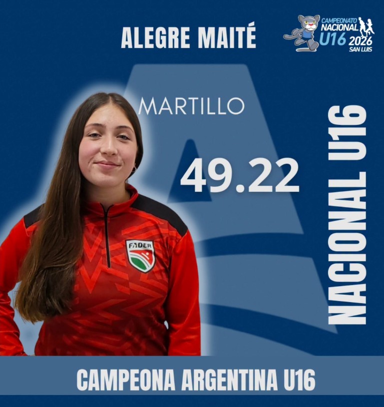 Maite Alegre, campeona argentina U16 de martillo en el Nacional U16 2026 de San Luis