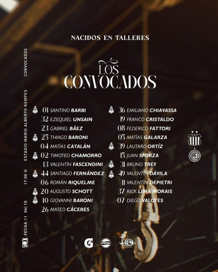 Talleres definió sus convocados para enfrentar a Belgrano
